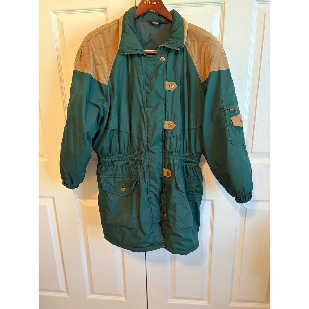 Vintage 80s Mariel Mens Teal Green Parka Jacket Faux Suede Trim Size M